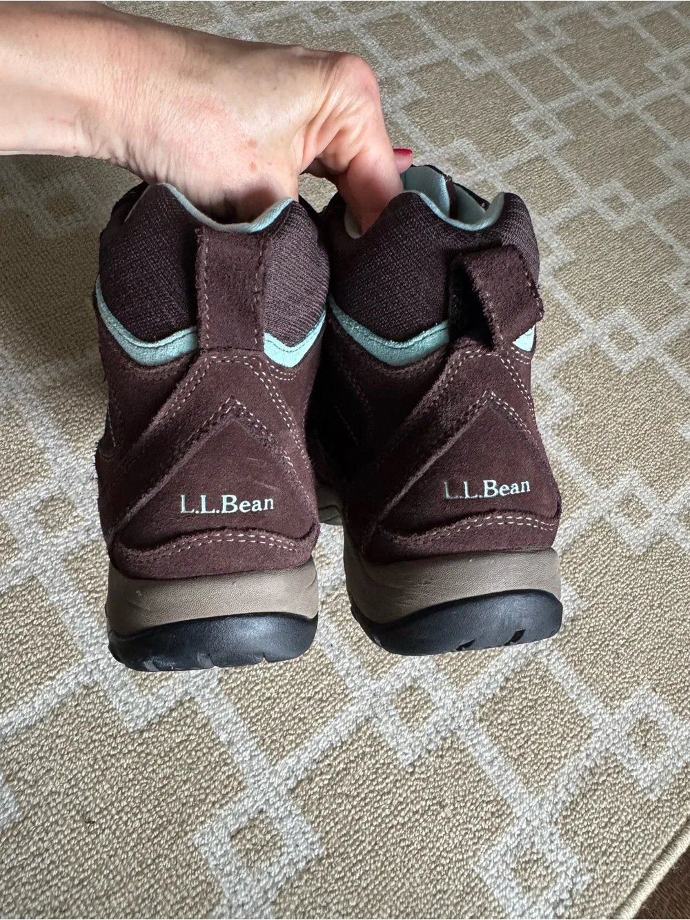 L.L. Bean Primaloft Waterproof Winter Hiking Boots Brown Aqua Size 8 Wide